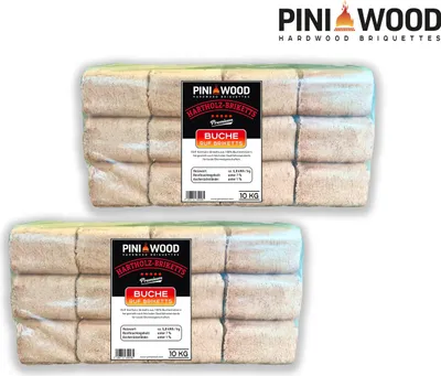Produktbild von PINI 20 kg Holzbriketts 100% Buche Hartholzbriketts RUF Kamin Ofen Grill Feuerstelle Brennholz, 24 Briketts
