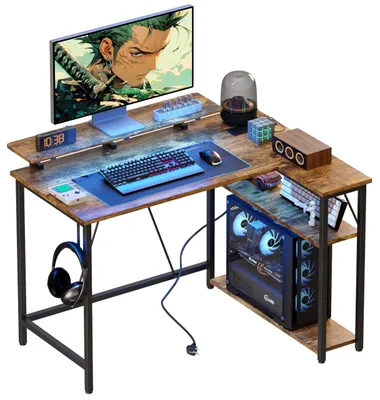 Obrázok produktu pre Herný stôl v tvare "L" s RGB LED osvetlením a zásuvkami, rozmer 120 x 80 cm