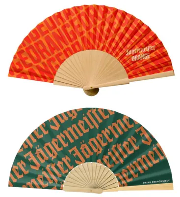 Produktbild von Jägermeister Orange & Grün Fächer - 2er Set Handfächer aus Holz | Festival, Sommer, Party & Events