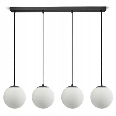 Produktbild von Led Pendelleuchte - 4-flammig Deckenleuchte schwarz 15W, G9 - Hängelampe wohnzimmer, Weiß Glas Kugeln