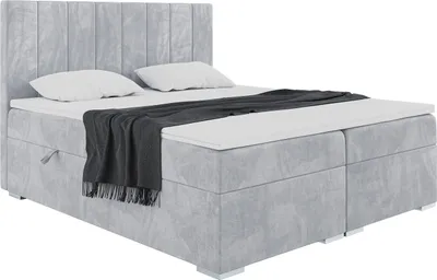 Produktbild von MEBLINI Boxspringbett mit Bettkasten - Gepolstert Doppelbett mit Matratze und Topper - Polsterbett mit Stauraum - Bett mit Kopfteil - Stauraumbett - PURO - 160x200 - H4/Hellgrau Samt