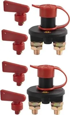Produktbild von 2 Stück Hauptschalter 12V/24V, Batterie Trennschalter Reines Kupfer Batterieschalter mit Abnehmbarem für Auto Schiffe Yacht Wohnmobil Kfz Lkw Motorrad Marine Boat Caravan
