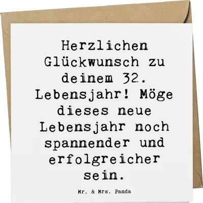 Produktbild von Mr. & Mrs. Panda Grußkarte Spruch 32. Geburtstag - Weiß - Geschenk, Geburtstagsgeschenk, Alter, Glückwunschkarte, faltkarte, doppelkarte, feiern, Freude, Happy Birthday