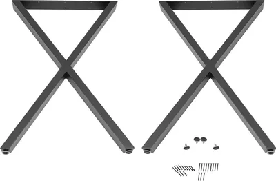 Zdjęcie produktu dla Nogi stołu - Stalowe nogi w kształcie litery X - 2 sztuki - Nośność 200 kg - 50×71 cm - Płyta górna 5 mm - Otwór na śrubę 6 mm - Do stolika kawowego/jadalnianego - Czarny