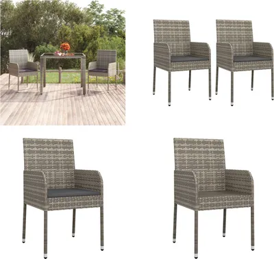Produktbild von vidaXL Gartenstühle mit Kissen 2 Stk. Poly Rattan Grau - Gartenstuhl - Gartenstühle - Gartenmöbel - Outdoor Möbel