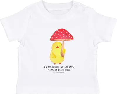 Produktbild von Mr. & Mrs. Panda Babyshirt Küken Fliegenpilz 12. - 18. Monat - Weiß - Geschenk, Ostern,  T-Shirt, Organic Baby, Baumwollshirt, Ostergrüße, Kurzarmshirt, Shirt, Frohe