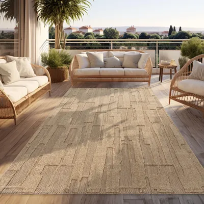 Produktbild von Outdoor Teppich Wetterfest Balkon Wohnzimmer Boho Design Abstraktes Muster Beige Grösse 160x220 cm