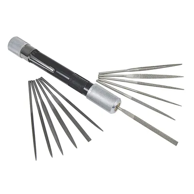Immagine prodotto di Set di mini lime – 13 pezzi – Ideale per lavori di precisione – Manico con custodia integrata e clip da cintura – C335906