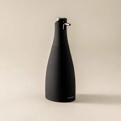 Obrázok produktu pre COSMIC SAKU Minimalistický dávkovač mydla z akrylu a skla. Doplniteľný doplnok s objemom 300 ml do kúpeľne a kuchyne, matná čierna farba