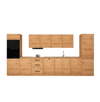 Produktbild von Küchenzeile 440 cm Einbauküche ohne Arbeitsplatte Küchenblock, Langen KL7-M440 , Artisan Eiche