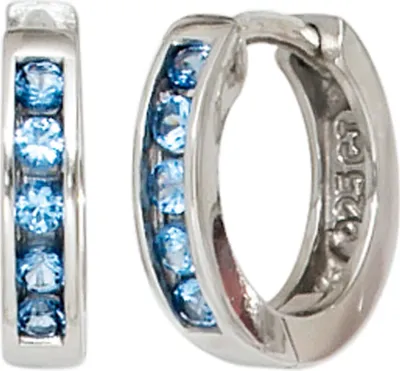 Produktbild von JOBO Creolen rund 925 Sterling Silber rhodiniert 10 Zirkonia blau Ohrringe