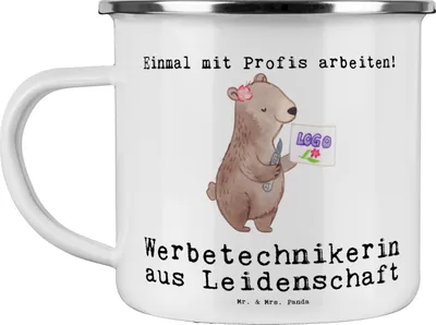Produktbild von Mr. & Mrs. Panda Emaille Becher Werbetechnikerin Leidenschaft - Weiß - Geschenk, Pott, Tasse, Reisebecher, Teetasse, Haferl