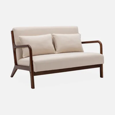 Produktbild von sweeek - 2-Sitzer-Sitzbank aus nussbaumfarbenem Hevea-Holz und Stoff - Beige