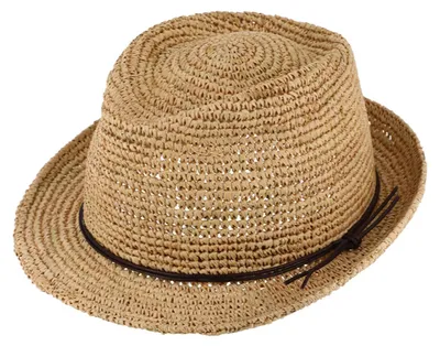 Fiebig Crochet Trilby Raffiastroh Lederoptik-Band  in beige