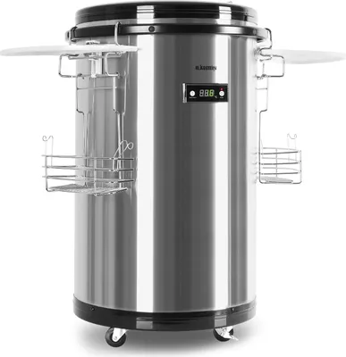 Produktbild von Klarstein - Mr. Barbot, Minibar, Mini-Kühlschrank, Getränkekühlschrank, Getränkefass, F, 50 L, Durchmesser: ca. 50,8cm, ca. 24kg, genaue Temperaturkontrolle über LCD-Display möglich