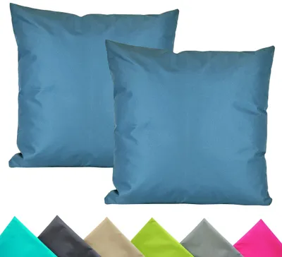 Produktbild von JACK 2er Set 40x40cm Outdoor Kissenhülle Kissenbezug Wasserfest Sitzkissen Lounge Kissen Garten Stuhl Lotus Effekt, Farbe:Rauchblau