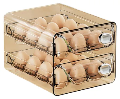 Produktbild von Eieraufbewahrungsbox, transparent, platzsparend, mit einzelnen Fächern, leichtgängiger Schublade, Eierhalter für Küche und Kühlschrank.