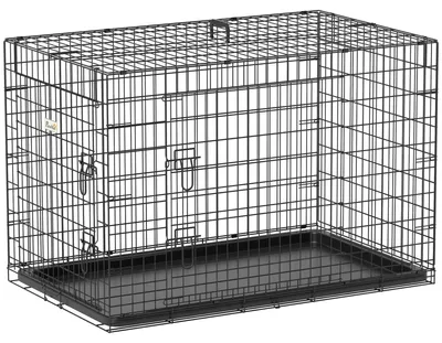 Image de PawHut Cage caisse de transport pliante pour chien en métal noir 92 x 57 x 62,5 cm