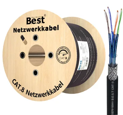 Produktbild von B.E.S.T. 500 m CAT 8.1 Outdoor Netzwerkkabel S/FTP 40 Gbit/s 2000 MHz AWG 23/1 Kupfer PE Schwarz