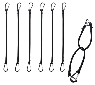 Image de Élastique avec crochet, 8 mm, 150 cm, noir, lot de 6. Corde élastique avec mousqueton