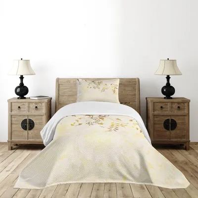 Produktbild von ABAKUHAUS Beige Tagesdecke Set, Klassischer Hintergrund Mit Einer Kurvenden Nostalgische Vintage Silhouetten Grafik, 170 x 220 cm, Beige Gelb