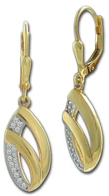 Image de Boucles d'oreilles pendantes pour femmes, en or jaune 333, avec des détails en or blanc. Modèle : D3GDO5655Y