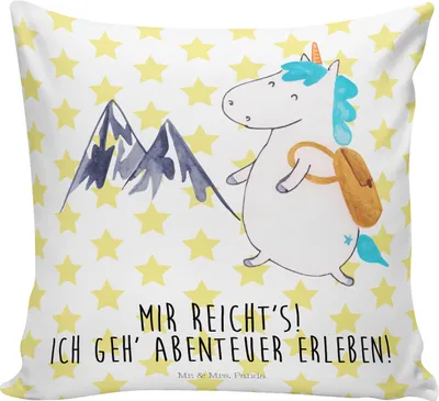 Produktbild von Mr. & Mrs. Panda kuschelkissen 40x40 Einhorn Bergsteiger - Weiß - Geschenk, Berge, Kissen, Lounge, Dekokissen, Polster, Sofa, Unicorn, Urlaub, Einhörner, Reisen