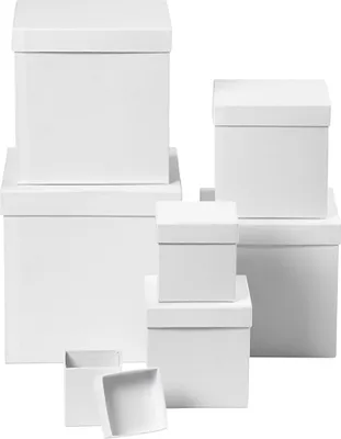 Produktbild von Creativ Company quadratische Boxen-Set Karton weiß 7-teilig 7,5-23 cm