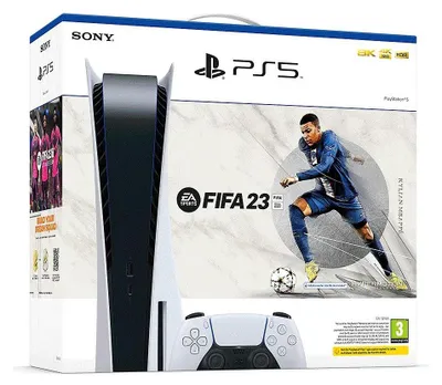 Produktbild von Sony PlayStation 5 + FIFA 23, PlayStation 5, Schwarz, Weiß, 16384 MB, GDDR6, 448 GB/s, AMD