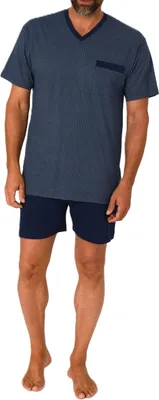 Produktbild von Normann Herren kurzarm Schlafanzug Shorty - Pyjama im edlen Minimal-Print und V-Hals ; hellblau , 48