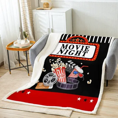 Fleece-Sherpa-Decke 229x229 cm, Mikrofaser, Kino-Motiv, gelb