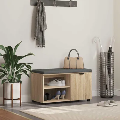 Produktbild von Möbel Flurbank mit Kissen mit Regal Sonoma-Eiche 80 x 38 x 46 cm - Sitzbänke &5224