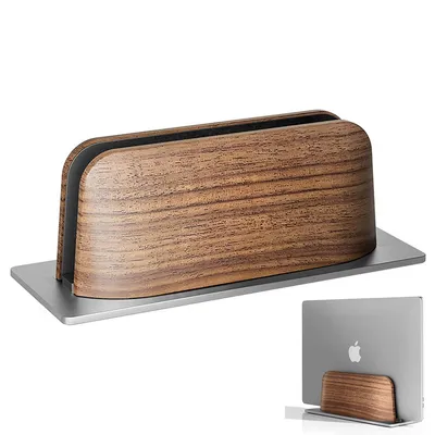 Produktbild von Vertikaler Laptop Ständer,Laptophalter mit Walnussholz und Aluminium, Verstellbare Halterung,Laptophalterung für MacBook
