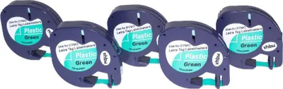 Produktbild von vhbw 5x Schriftband-Kassette kompatibel mit Dymo LetraTag LT-100T, LT-100H, 2000 Etiketten-Drucker 4m x 12mm Schwarz auf Grün, Kunststoff