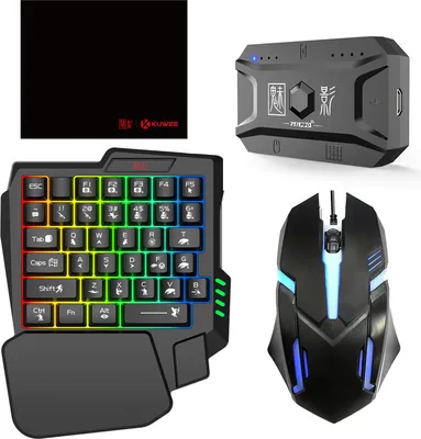 Produktbild von Meiying M1 Pro 5dílný set herní klávesnice a myši RGB + konvertor + držák na mobilní telefon + podložka pod myš, 25tlačítková klávesnice BT5.0 pro jednu ruku, systém Android iOS
