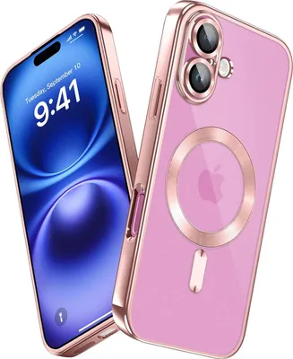 Image de Coque pour iPhone 16 Plus Coque magnétique ultra fine transparente avec Magsafe et Camera Cover Rose