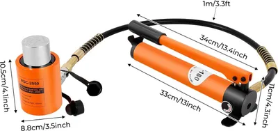 Immagine prodotto di Pompa idraulica manuale per martinetti - Manuale - Capacità di sollevamento 20 t - Serbatoio dell'olio 350 cm³ - Bassa pressione 2 l/s, alta pressione 0,2 l/s - Dimensioni 8,8×10,5 cm - Arancione