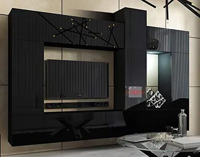 Produktbild von Furnitech Wohnwand Wohnzimmer - Wohnzimmer Möbel mit LED RGB - 16 Farben - Hängend Wohnwand Modern - Regale und TV Schrank (Future C39/HG/B1 1A)