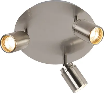 Produktbild von QAZQA - Modern Moderner BadSpot I Spotlight I Deckenspot I Deckenstrahler I Strahler I Lampe I Leuchte Stahl I Silber I nickel matt 3-flammig Spotbalken-flammig IP44 - Ducha - Stahl Rund - LED geeigne