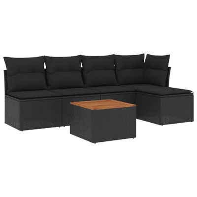 Produktbild von vidaXL 6-tlg. Garten-Sofagarnitur mit Kissen Schwarz Poly Rattan
