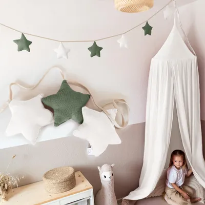 Immagine prodotto di Ghirlanda di stelle bianco & eucalipto senza applicazioni dorate - ghirlanda in tessuto 3 m