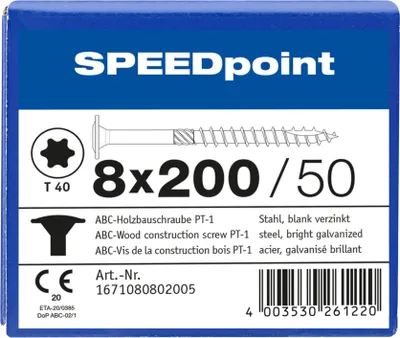 Produktbild von ABC SPEEDpoint Holzbauschraube Tellerkopf T40 Teilgewinde Schabenut A2J 8x200mm (50)