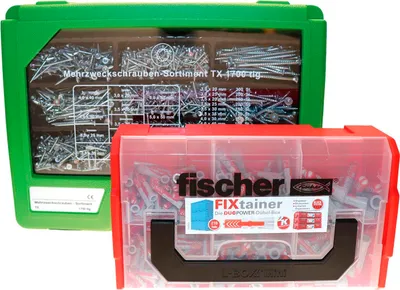 Immagine prodotto di Set di spine e viti multiuso Fischer, verde, rosso; valigetta di assortimento (1910 pezzi)