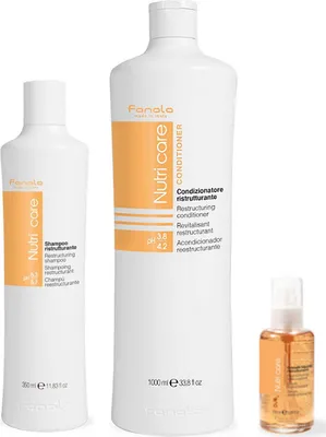Obrázek produktu pro Fanola Nutri Care Restructuring Shampoo 350ml + Fanola Nutri Care Restructuring Conditioner 1000ml + Fanola Nutri Care Restructuring Fluid Crystals 100ml