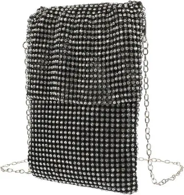 Productafbeelding van Avondtasje Dames - Strass Clutch - Feestelijke Gelegenheid - Met Strass Decoratie - 18 cm - Zwart