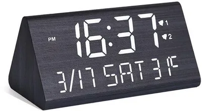Produktbild von Elektronische Büroklok mit PVC-Holz, LED-Digitalanzeige, Holzdesign, Wecker mit Wiederholungsfunktion für Studenten