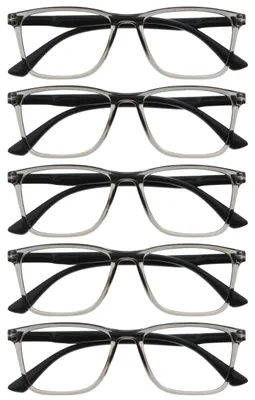 Produktbild von OPULIZE NYX Blaulichtfilter Lesebrille für Damen Herren - Blendfreie UV400-Schutz Federscharnier Anti-Müdigkeit - 5er-Pack - Rechteckiger Rahmen - Grau - + 1,50