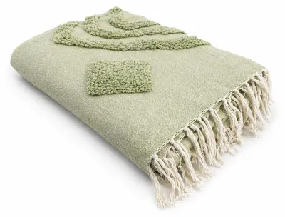 Imagen del producto de Manta de invierno suave con flecos, estilo "Ibiza". Manta de lana 100% algodón, ideal para decorar el hogar en estilo bohemio. Manta para sofá de 130x170 cm. Color: verde claro