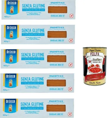 Produktbild von De Cecco Spaghetti senza Glutine No.12, Glutenfrei,100% Italienisch Pasta Nudeln gluten free 5x 400G + Italian Gourmet polpa 400g