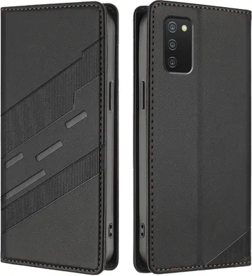 Produktbild von Hülle für Samsung Galaxy A03s, Kunstleder Brieftaschen Handyhülle mit Kartenfach und Standfunktion Schwarz